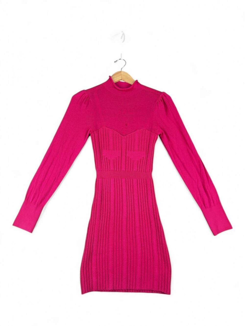 Anthropologie Fuchsia Ribbed Knit Long Sleeve Dress XS